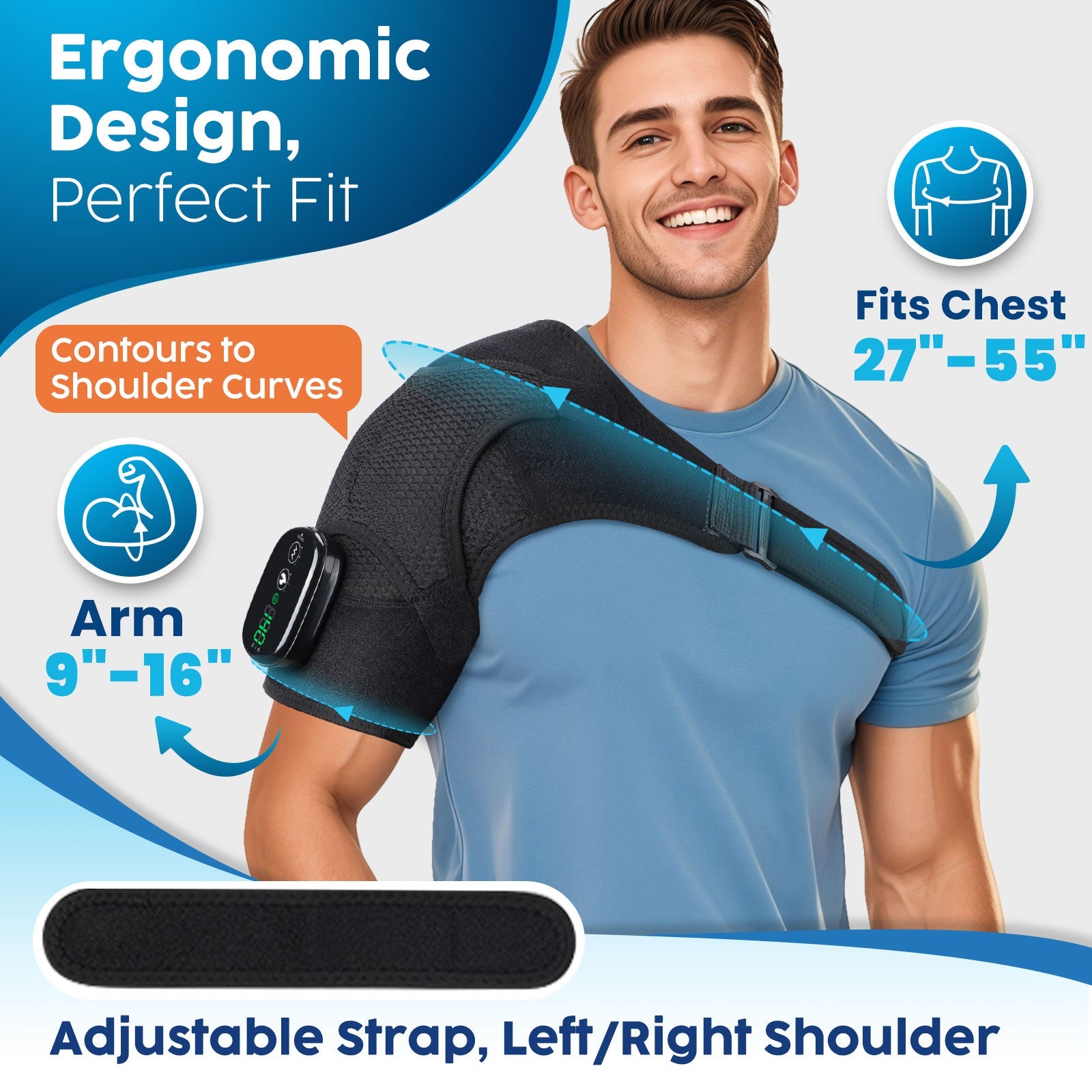 Heated Shoulder Brace Wrap with Massage for Muscle Relief, Heated Shoulder Massage with 3 Heat & Vibration Settings, Electric Shoulder Heating Pad Massager for Men Women, Black Agdoad