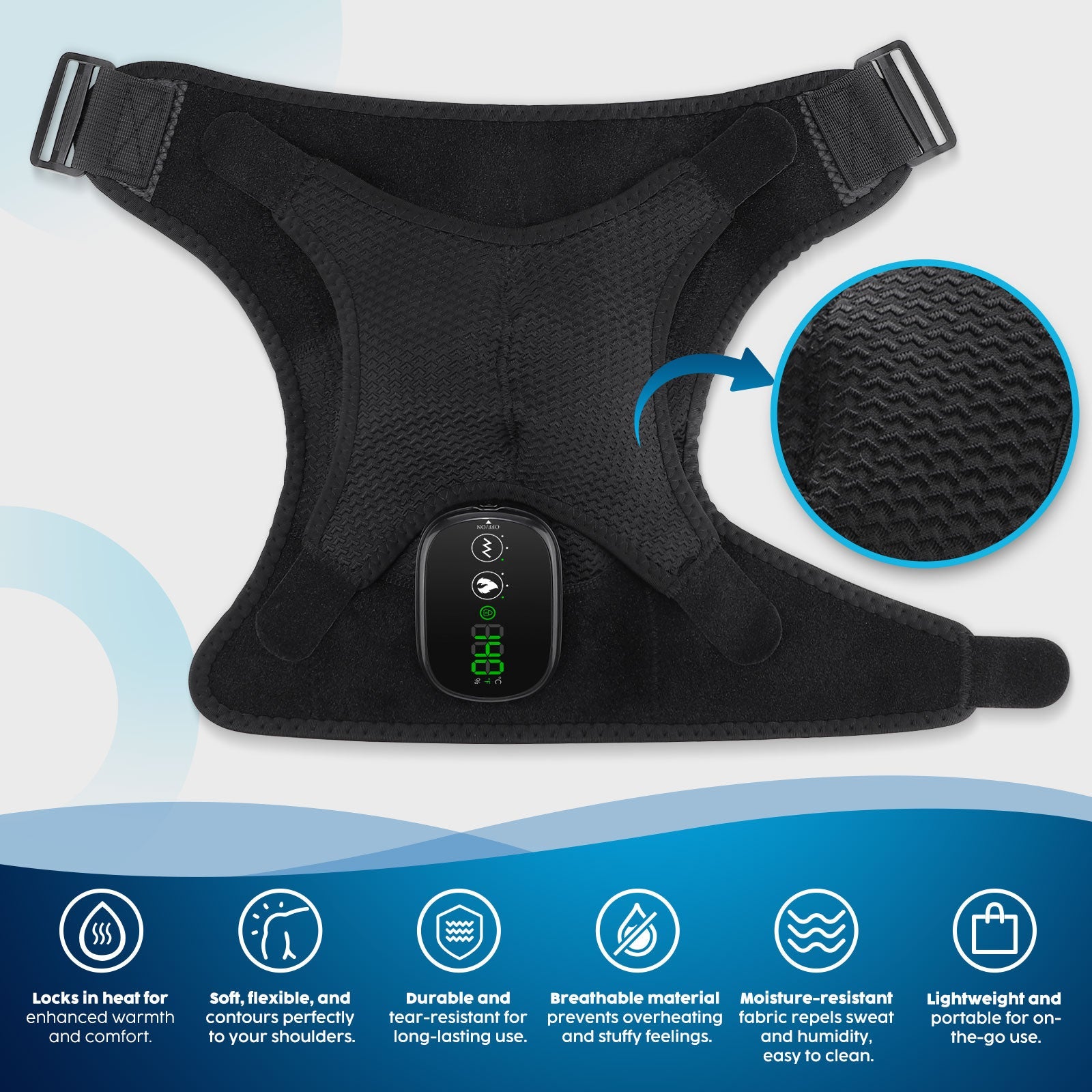 Heated Shoulder Brace Wrap with Massage for Muscle Relief, Heated Shoulder Massage with 3 Heat & Vibration Settings, Electric Shoulder Heating Pad Massager for Men Women, Black Agdoad
