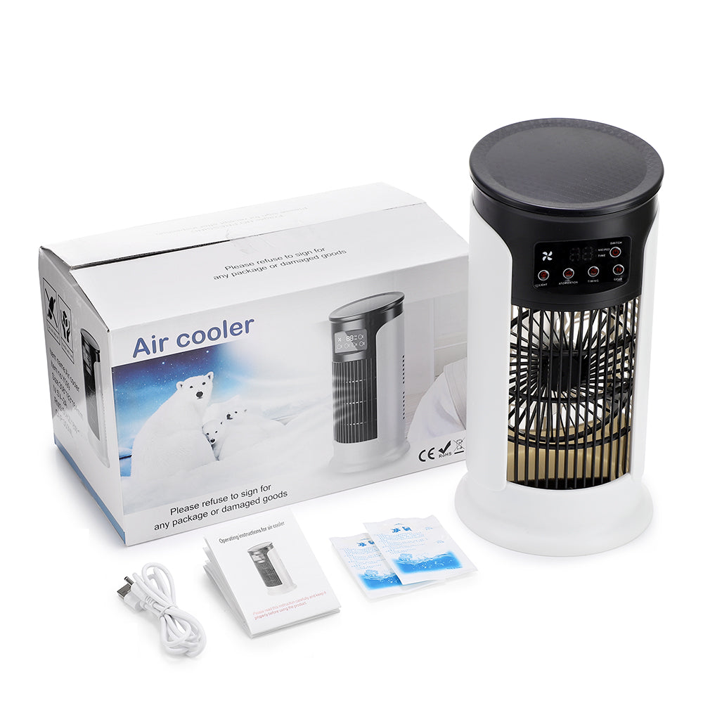 Portable Air Conditioner Fan, 6-Speed Cooling Fan with Humidifier, 6H Timer, 7-Color Ambient Light, 300ml Water Tank, USB Powered Desktop Air Cooler for Home Office Bedroom Hwallkare