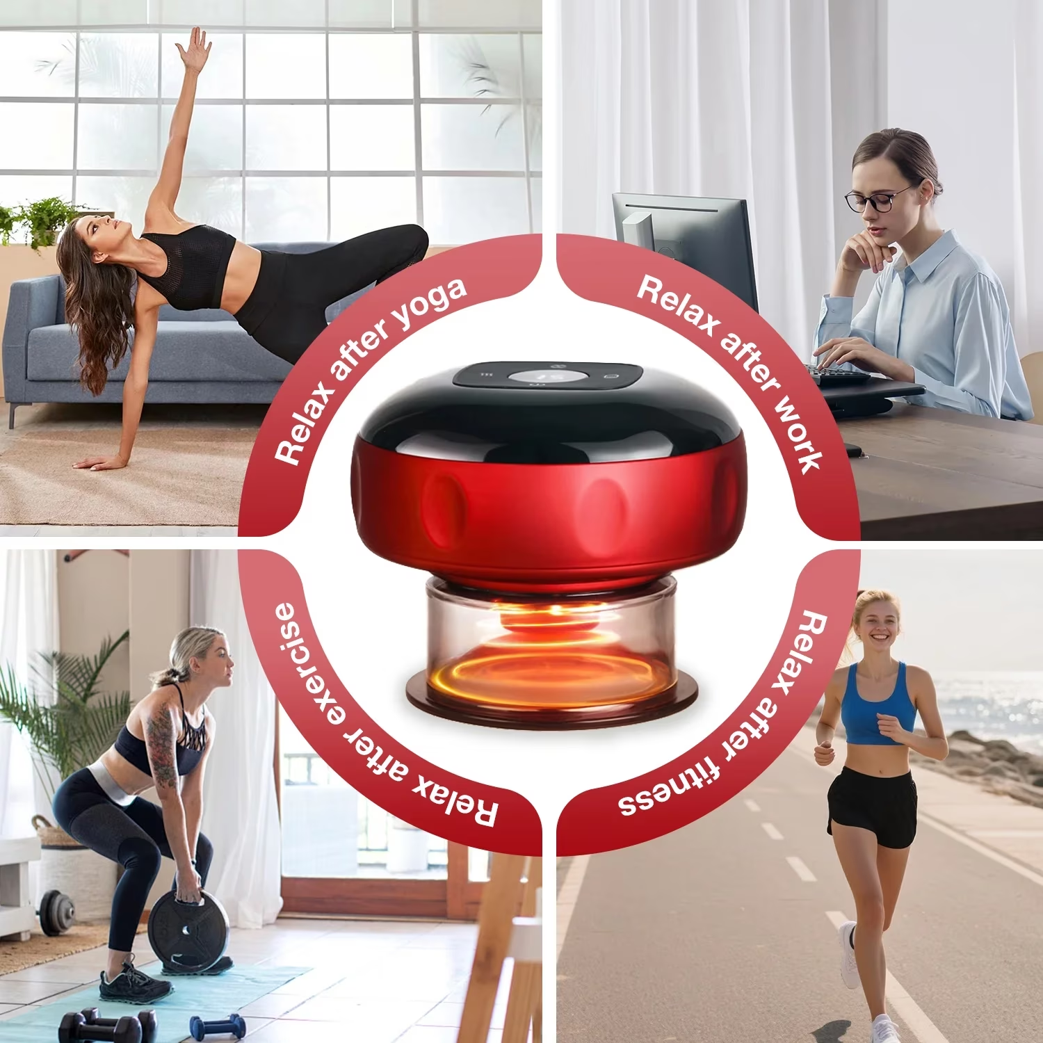 Wireless Remote Electric Smart Dynamic Cupping Massage Kit, 6-in-1 Cupping Set with 12 Intensity & Heat Levels, 3 Cup Sizes, 20-Min Timer, for Back, Neck, Shoulder & Muscle Relaxation Agdoad