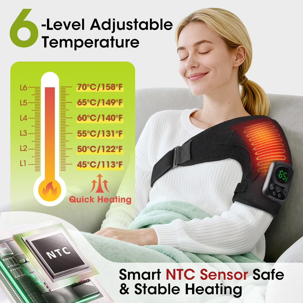Shoulder Heating Pads with Massage, Heated Shoulder Wrap with 8 EMS Micro-Current Modes,Cordless Shoulder Massager with 5000mAh Battery,Heated Shoulder Brace with 6 Heat & 3 Vibration for Relax Gifts Agdoad