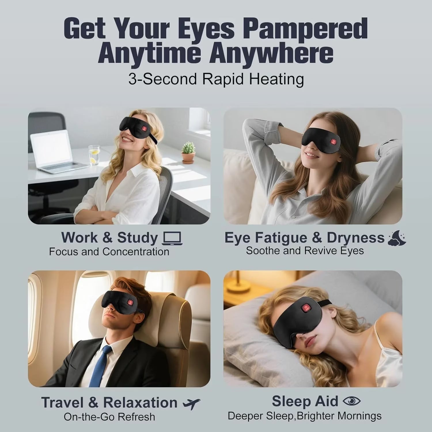 Agdoad heated Eye Mask Dry Eyes, Cordless Rechargeable Warm Eye Compress Sleep Mask with 3 Temperature Settings, Heating Pad for Stye Eye, Removable & Washable Satin Cover, for Travel, Office, Home Agdoad