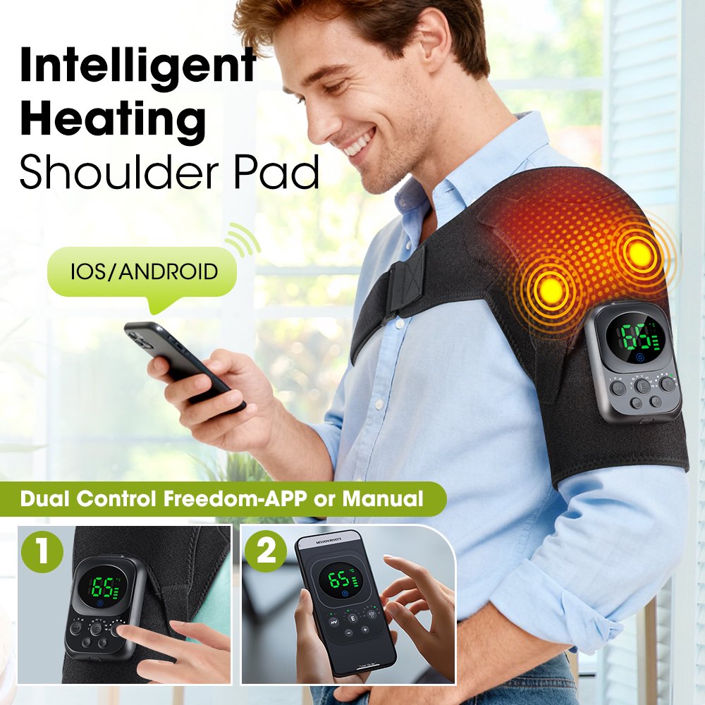 Shoulder Heating Pads with Massage, Heated Shoulder Wrap with 8 EMS Micro-Current Modes,Cordless Shoulder Massager with 5000mAh Battery,Heated Shoulder Brace with 6 Heat & 3 Vibration for Relax Gifts Agdoad