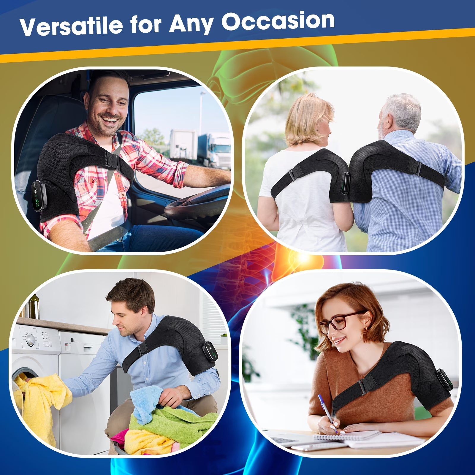Heated Shoulder Brace Wrap with Massage for Muscle Relief, Heated Shoulder Massage with 3 Heat & Vibration Settings, Electric Shoulder Heating Pad Massager for Men Women, Black Agdoad