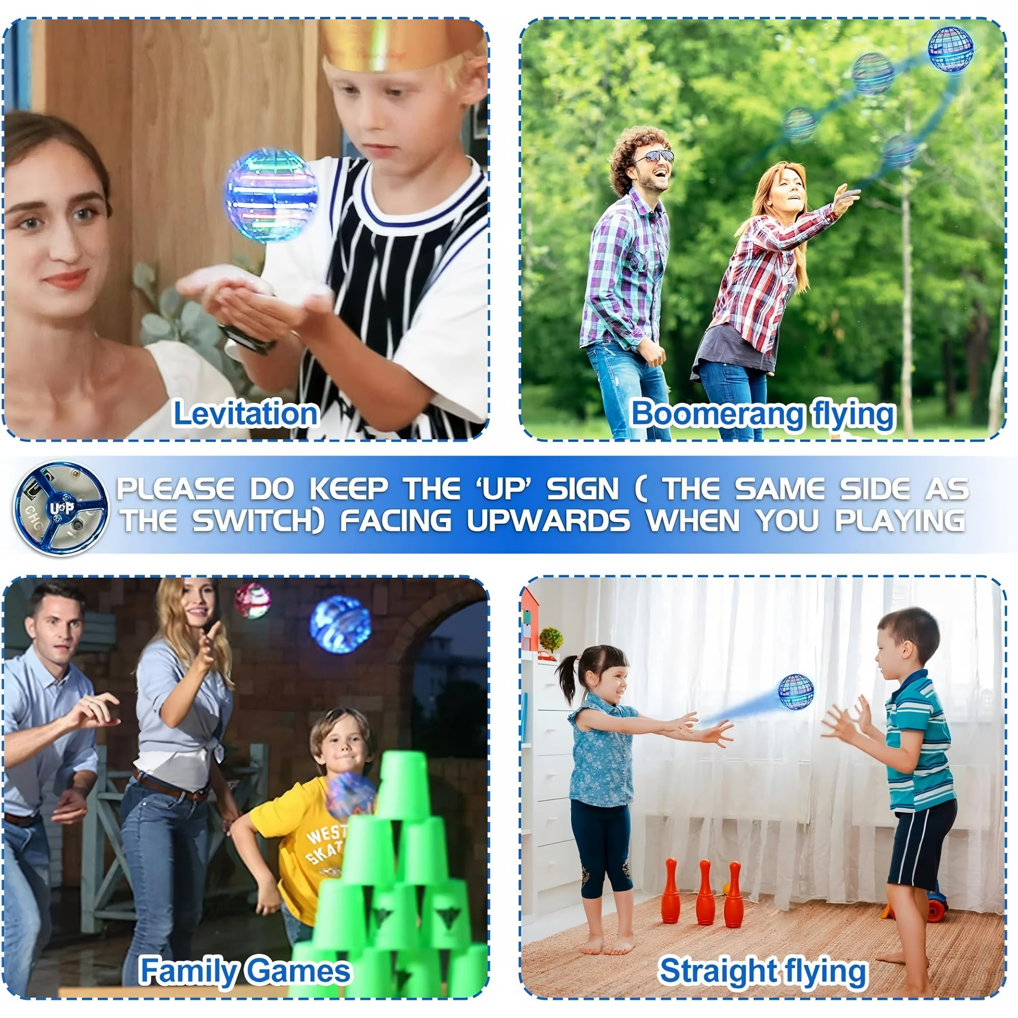 Flying Orb Ball Toys 360°Rotating Soaring Hover Orb Boomerang Spinner Magic LED Light Flying Ball Toys Hand Controlled Spinning Drone Ball Safe for Kids Adults Indoor Outdoor, Age for 6+ Agdoad