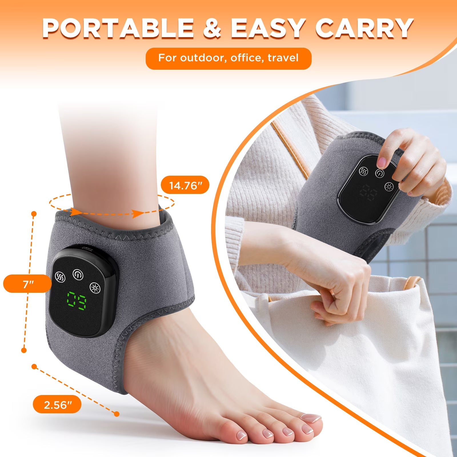 Rechargeable Ankle Support Brace with Heating & Vibration, 5-Temp Levels & 3 Modes, Portable Wearable for Comfort, NTC Safety Control & Auto Shut-Off Agdoad