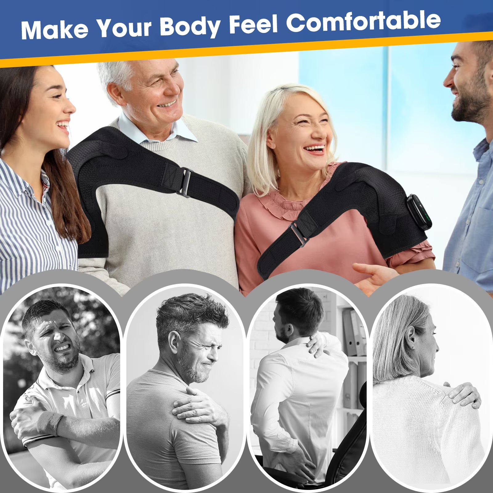 Heated Shoulder Brace Wrap with Massage for Muscle Relief, Heated Shoulder Massage with 3 Heat & Vibration Settings, Electric Shoulder Heating Pad Massager for Men Women, Black Agdoad