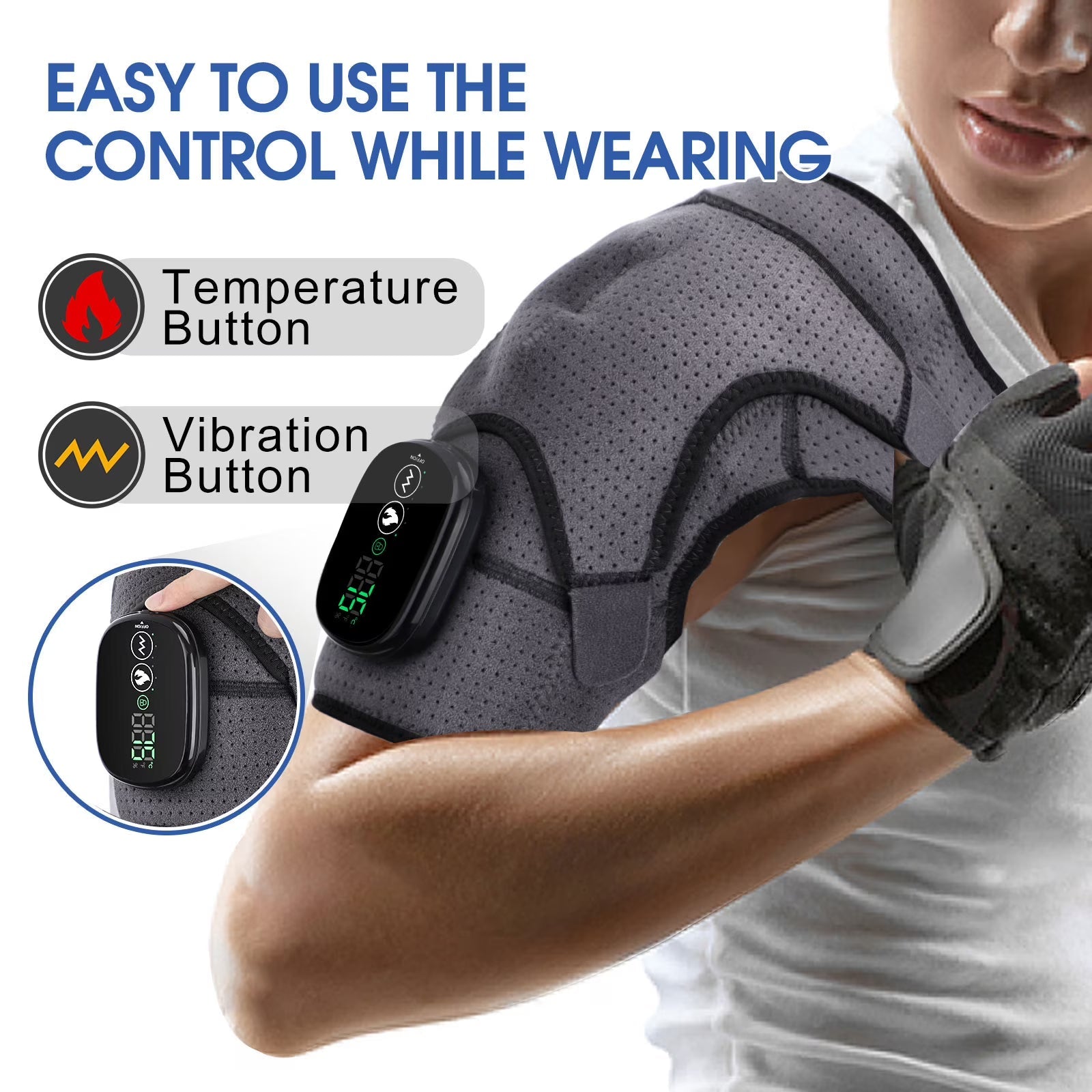 Heated Shoulder Brace Wrap with Massage for Muscle Relief, Heated Shoulder Massage with 3 Heat & Vibration Settings, Electric Shoulder Heating Pad Massager for Men Women, Gray and Black Agdoad