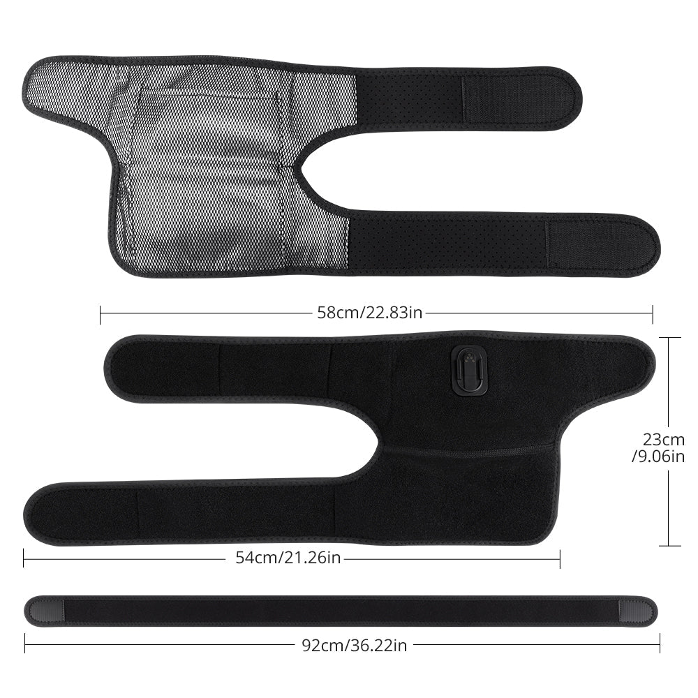 Heating vibrating shoulder brace unfolded showing adjustable belt and massage pad structure