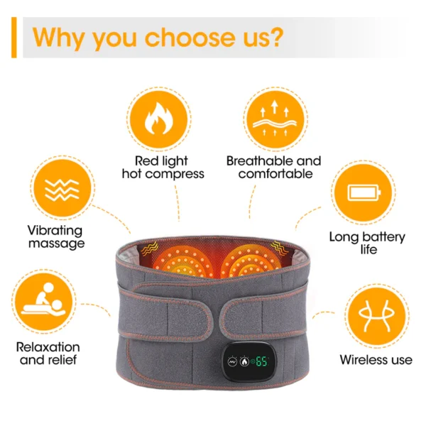 Hailicare Heating Massage Belt for Back Pain Relief, Red Light Therapy Hot Compress Cordless Heating Pad