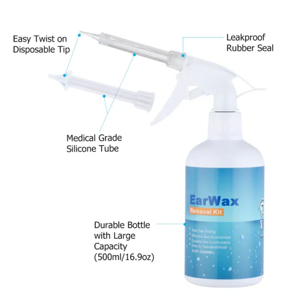 Ear Wax Removal Cleaner Irrigation Kit With 500ml Water Bottle