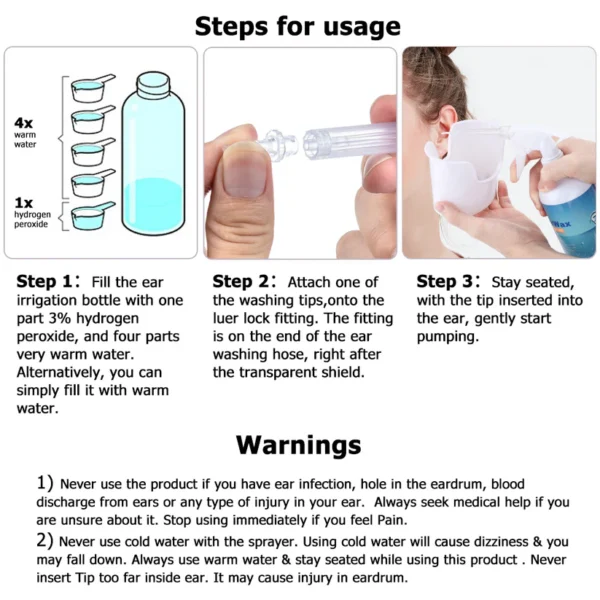 Ear Wax Removal Cleaner Irrigation Kit With 500ml Water Bottle